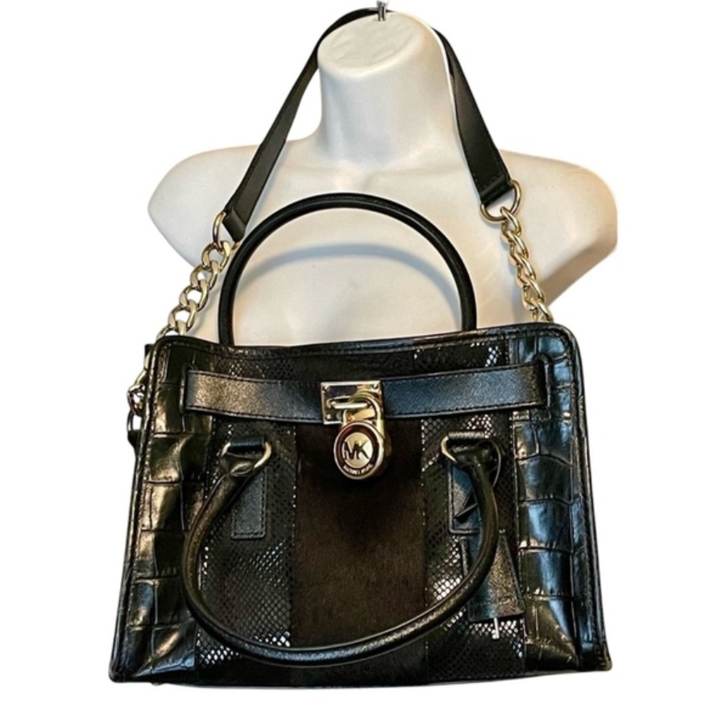 ❣️$398 ❣️ Michael Kors Black Calf Hair Croc Leather Shoulder Bag Purse